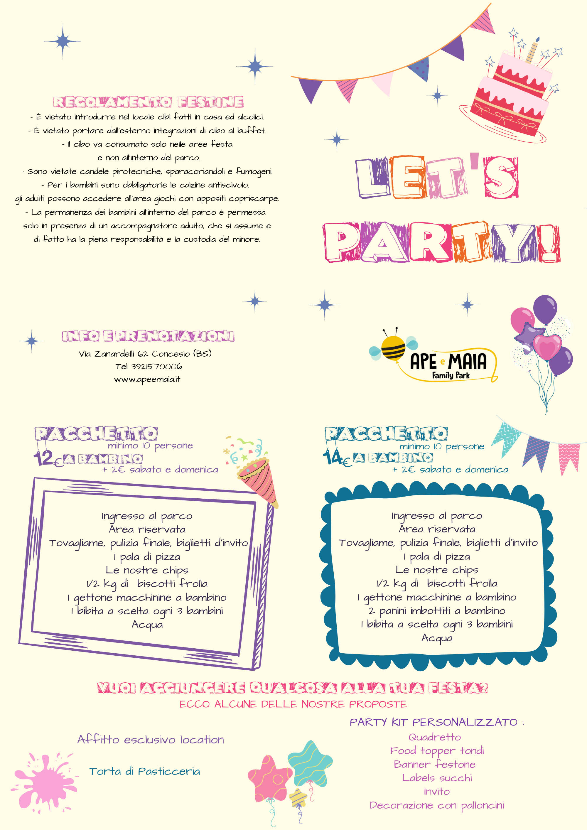 Depliant per Feste di Compleanno bambini a Brescia Concesio